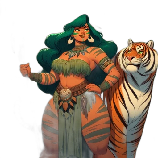 concept art, fantasy art, comic book art, pixel art, green, earth tones, tribal, woman transparent PNG cut-out