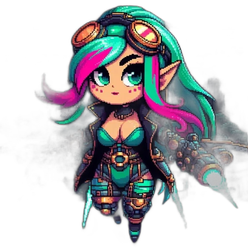 cyberpunk, pixel art, fantasy art, concept art, dark, colorful, neon, green transparent PNG cut-out