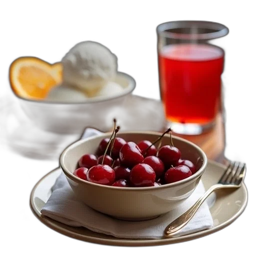 food, 3d render, photorealistic, red, wooden, table, set, bowl transparent PNG cut-out