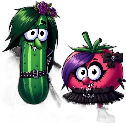 concept art, pixel art, 3d render, fantasy art, two, anthropomorphic, food, items transparent PNG cut-out