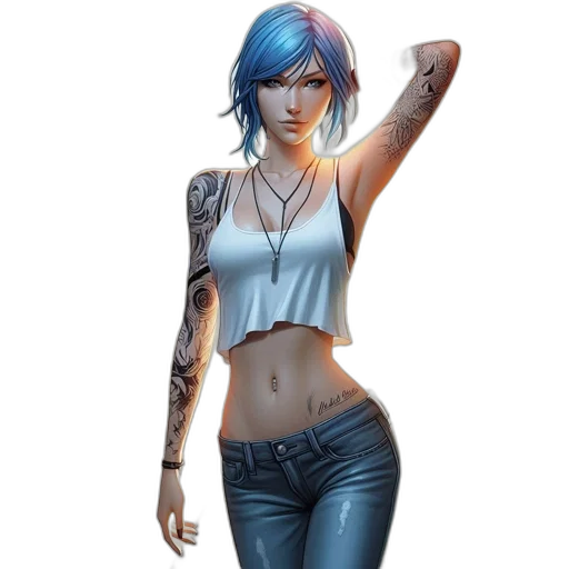 concept art, comic book art, fantasy art, cyberpunk, blue, woman, vivid, hair transparent PNG cut-out