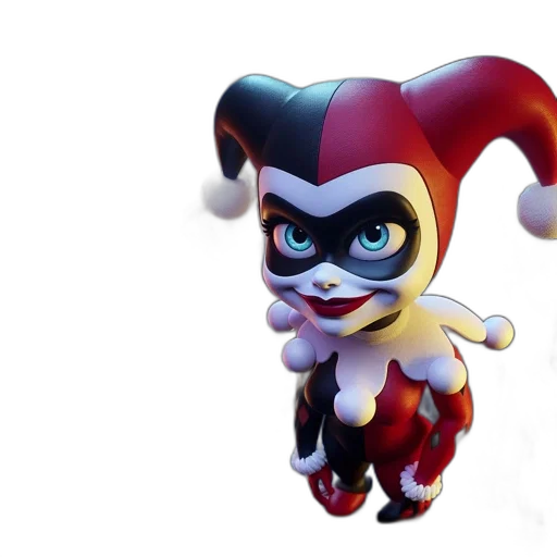 3d render, concept art, animated, character, resembling, harley, quinn, sits transparent PNG cut-out