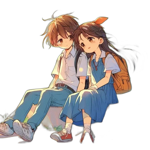 anime, watercolor, pixel art, concept art, colorful, blue, pastel, two transparent PNG cut-out