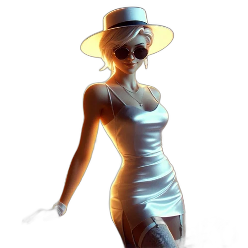 dress, hat, staff, 3d render, concept art, photorealistic, fantasy art, neon lights transparent PNG cut-out