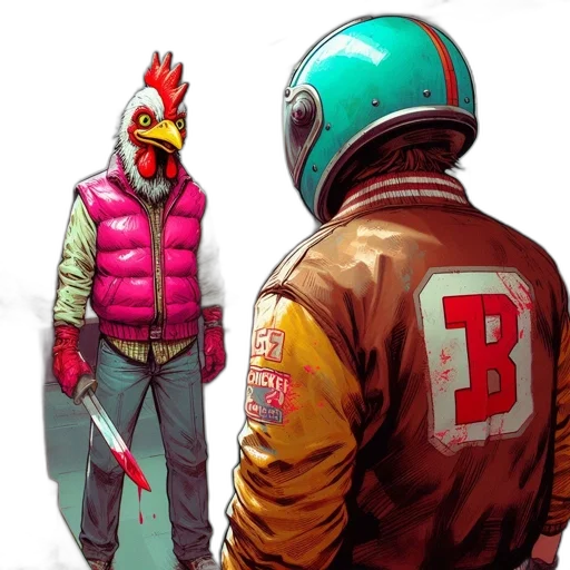 jacket, mask, robot, concept art, comic book art, cyberpunk, pixel art, fire transparent PNG cut-out