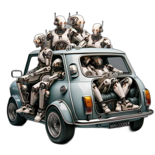 car, robot, concept art, 3d render, vintage, mini, cooper, sports transparent PNG cut-out
