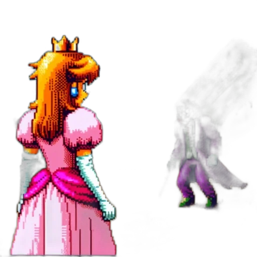 crown, dress, staff, weapon, pixel art, concept art, 3d render, vaporwave transparent PNG cut-out