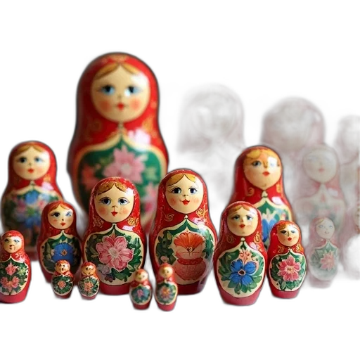 jewelry, 3d render, collection, colorful, russian, matryoshka, dolls, displayed transparent PNG cut-out