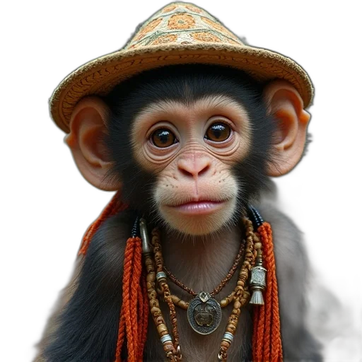 hat, animal, jewelry, staff, photorealistic, 3d render, concept art, oil painting transparent PNG cut-out