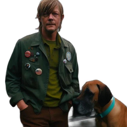 jacket, animal, staff, photorealistic, oil painting, concept art, green, man transparent PNG cut-out