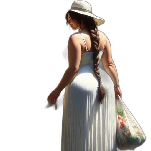 dress, hat, jewelry, photorealistic, concept art, oil painting, fantasy art, beach transparent PNG cut-out