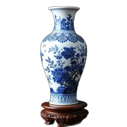 bottle, furniture, photorealistic, 3d render, blue, white, porcelain, vase transparent PNG cut-out