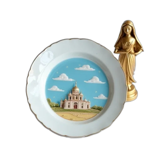 jewelry, white, porcelain, plate, blue, sky, clouds, design transparent PNG cut-out