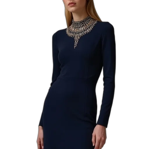 dress, jewelry, long, sleeved transparent PNG cut-out