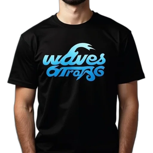 3d render, man, wearing, black, t-shirt, word, wavesdrops, blue transparent PNG cut-out