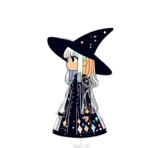 dress, staff, hat, pixel art, fantasy art, cartoon, concept art, monochrome transparent PNG cut-out