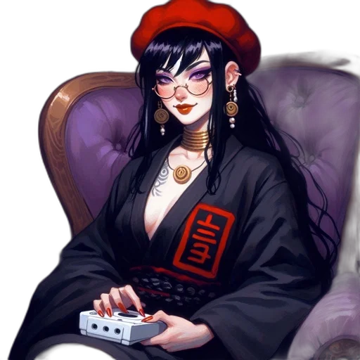 hat, staff, jewelry, jacket, cyberpunk, pixel art, fantasy art, concept art transparent PNG cut-out