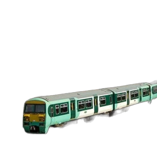 3d render, concept art, photorealistic, green, white, train, tracks, large transparent PNG cut-out