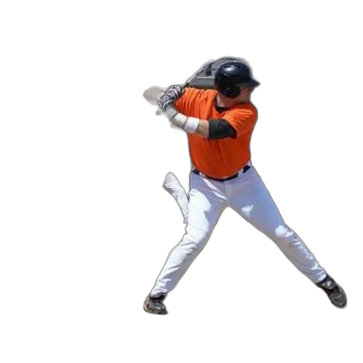 weapon, baseball, player, orange, jersey, swinging, his, bat transparent PNG cut-out