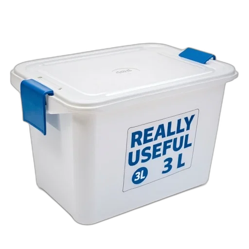 3d render, white, plastic, storage, box, blue, handle, side transparent PNG cut-out