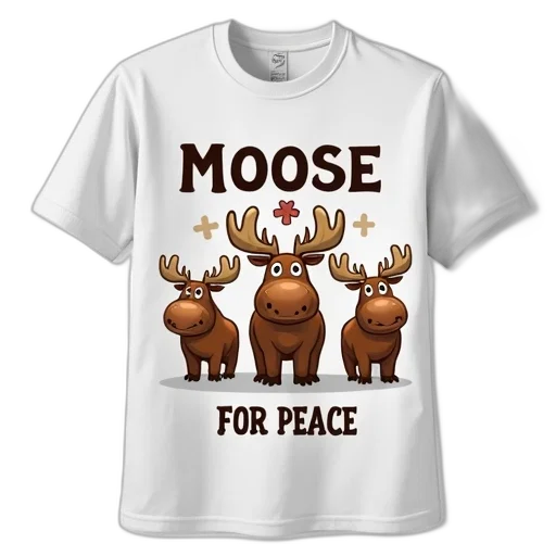 white, t-shirt, cartoon, illustration, three, moose, each, different transparent PNG cut-out