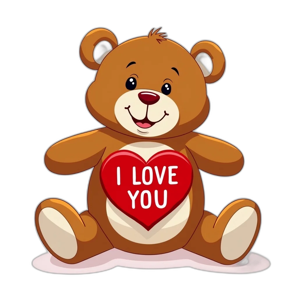 3d render, cartoon, brown, teddy, bear, red, heart, chest transparent PNG cut-out
