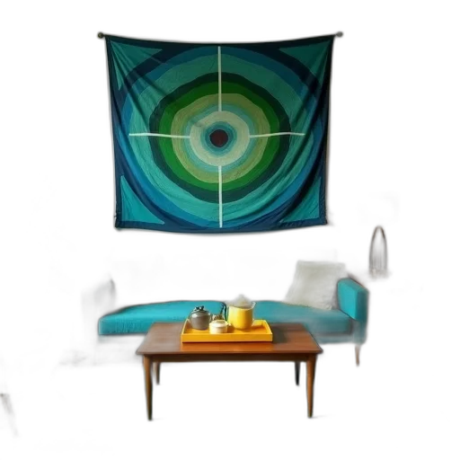 furniture, umbrella, 3d render, concept art, outer space, green, blue, earth tones transparent PNG cut-out