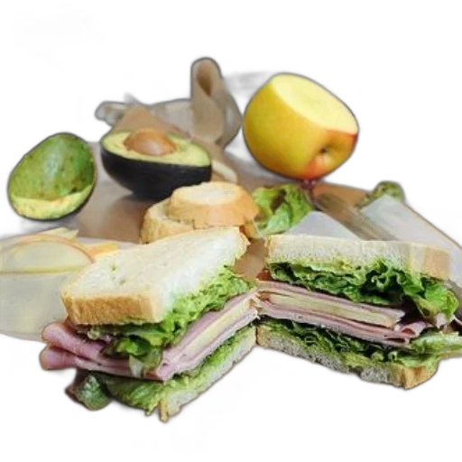 food, photorealistic, 3d render, sandwich, ham, cheese, lettuce, avocado transparent PNG cut-out