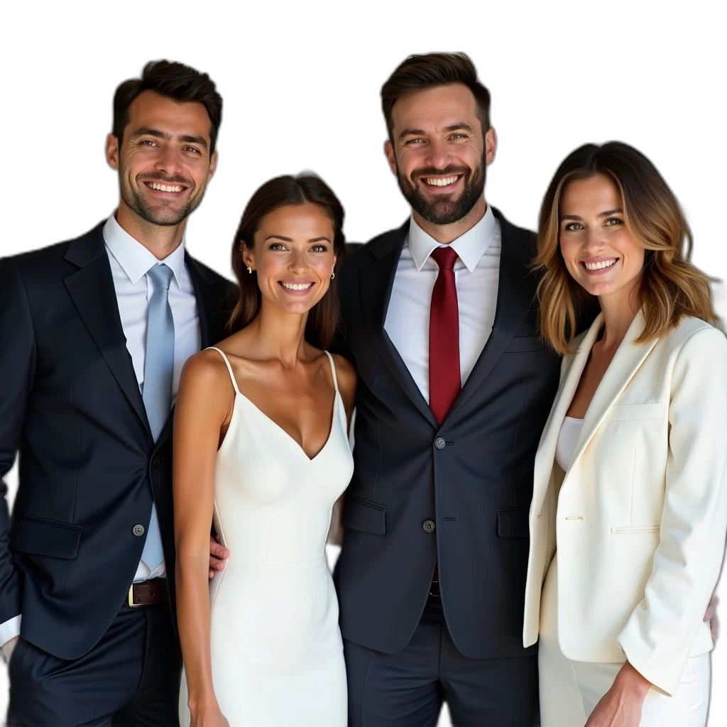 staff, group, four, people, standing, together, man, left transparent PNG cut-out