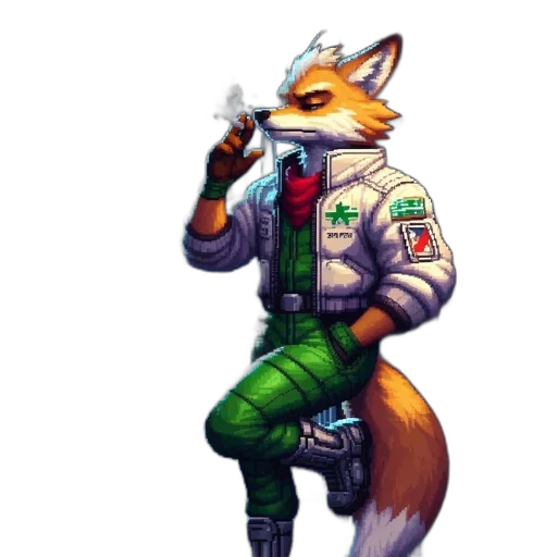 jacket, staff, animal, weapon, pixel art, concept art, cyberpunk, fantasy art transparent PNG cut-out