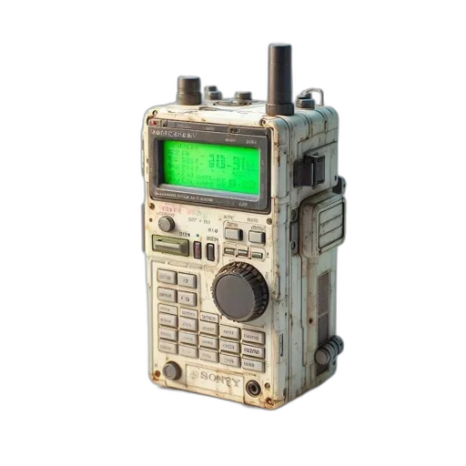 robot, cyberpunk, worn, vintage-futuristic, radio, device, brand, sony transparent PNG cut-out