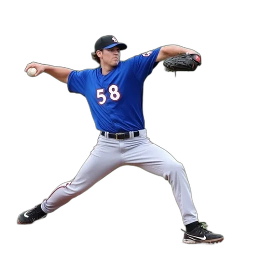 baseball, player, blue, uniform, number, pitching, field, wearing transparent PNG cut-out