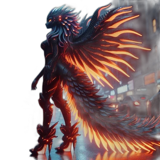 dragon, creature, concept art, fantasy art, comic book art, 3d render, red, futuristic transparent PNG cut-out