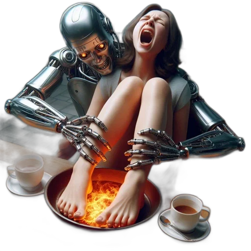 robot, shoes, concept art, cyberpunk, comic book art, photorealistic, fire, woman transparent PNG cut-out