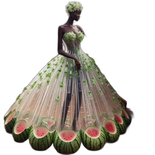 dress, concept art, 3d render, fantasy art, photorealistic, green, woman, watermelon-adorned transparent PNG cut-out