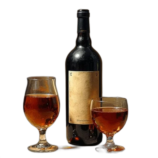 bottle, 3d render, two, glasses, wood, print, richard, newman transparent PNG cut-out