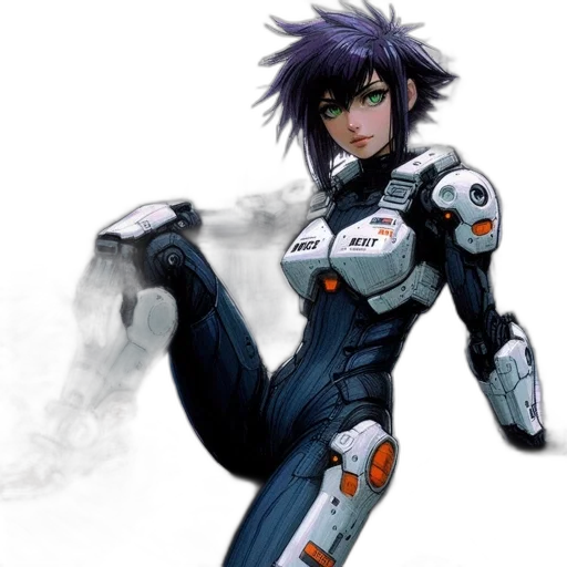 robot, concept art, comic book art, cyberpunk, anime, outer space, monochrome, woman transparent PNG cut-out