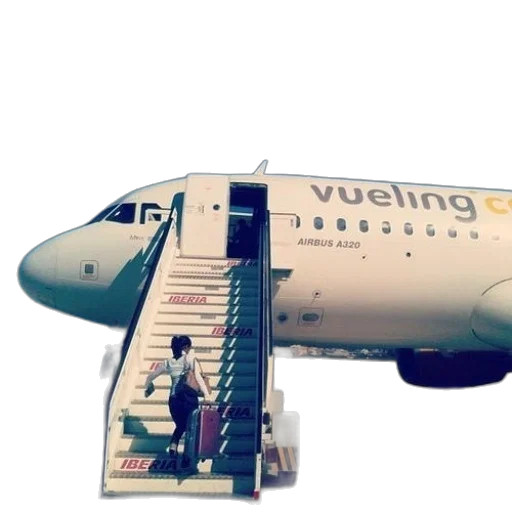 3d render, photorealistic, woman, walks, stairs, board, vueling, airlines transparent PNG cut-out