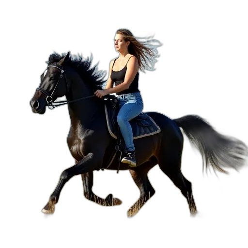 animal, photorealistic, concept art, fantasy art, 3d render, woman, riding, black transparent PNG cut-out