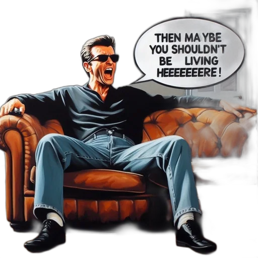 furniture, comic book art, cartoon, photorealistic, concept art, man, sits, leather transparent PNG cut-out