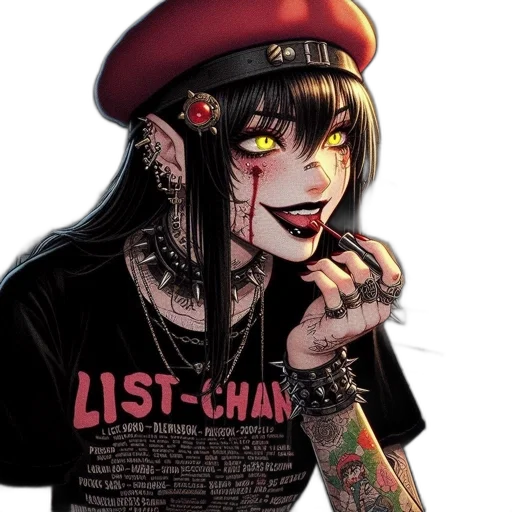 hat, face, comic book art, cartoon, concept art, cyberpunk, red, dark transparent PNG cut-out