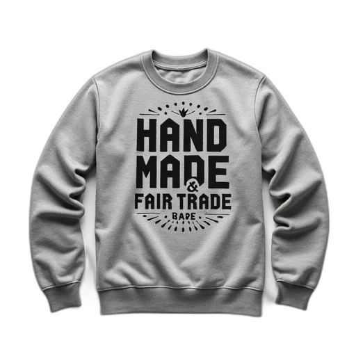3d render, grey, sweatshirt, phrase, hand, made, fair, trade transparent PNG cut-out
