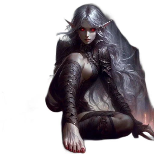 concept art, fantasy art, comic book art, watercolor, fire, dark, red, elven transparent PNG cut-out