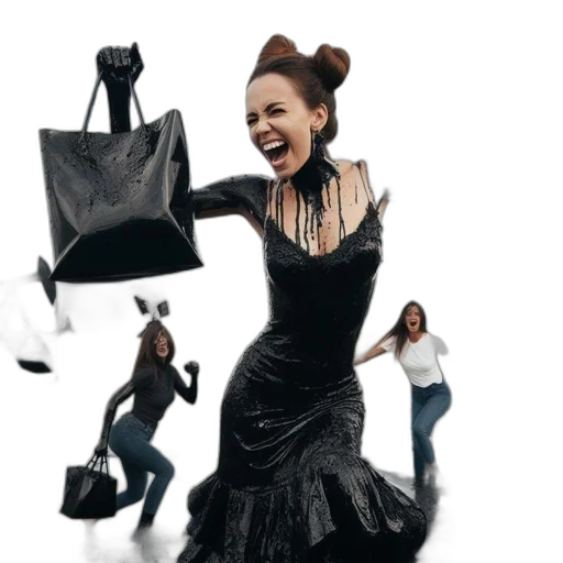 dress, concept art, photorealistic, women, covered, black, substance, engage transparent PNG cut-out