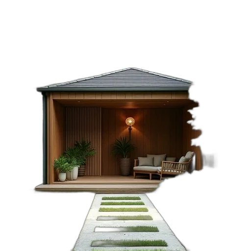 furniture, building, umbrella, 3d render transparent PNG cut-out