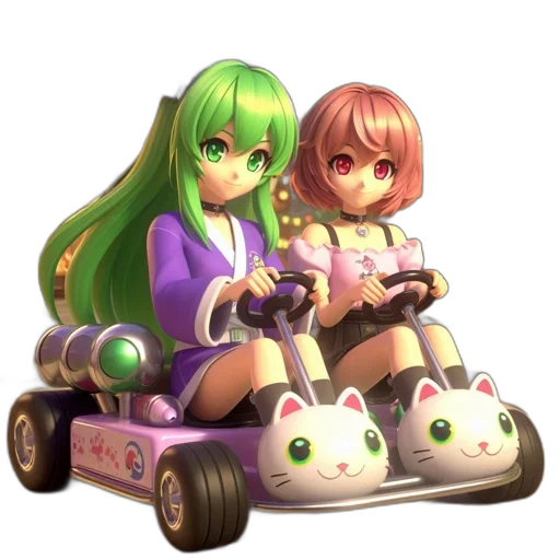 car, concept art, 3d render, pixel art, vaporwave, green, two, animated transparent PNG cut-out
