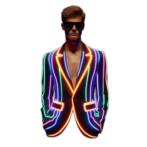 jacket, vaporwave, cyberpunk, 3d render, pixel art, neon lights, neon, colorful transparent PNG cut-out