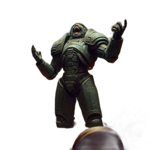 robot, creature, staff, weapon, concept art, 3d render, photorealistic, outer space transparent PNG cut-out
