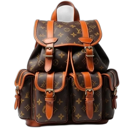 small, rucksack, monogram, print, nylon, bridle, brown transparent PNG cut-out