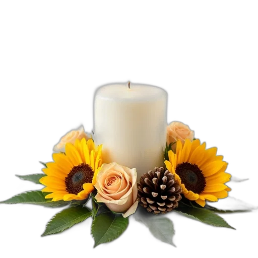 flower, jewelry, fire, earth tones, golden, white, candle, lit transparent PNG cut-out